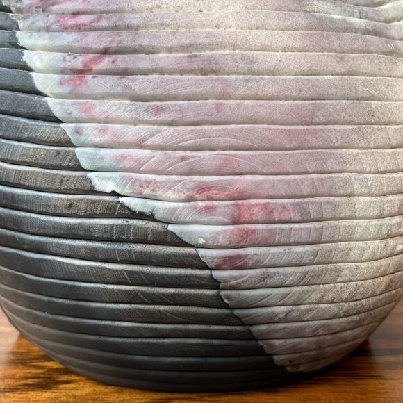 Ceramic Clay Vase Abstract Shape Handmade Black Gray Pink Author's Initials - Picture 7 of 15